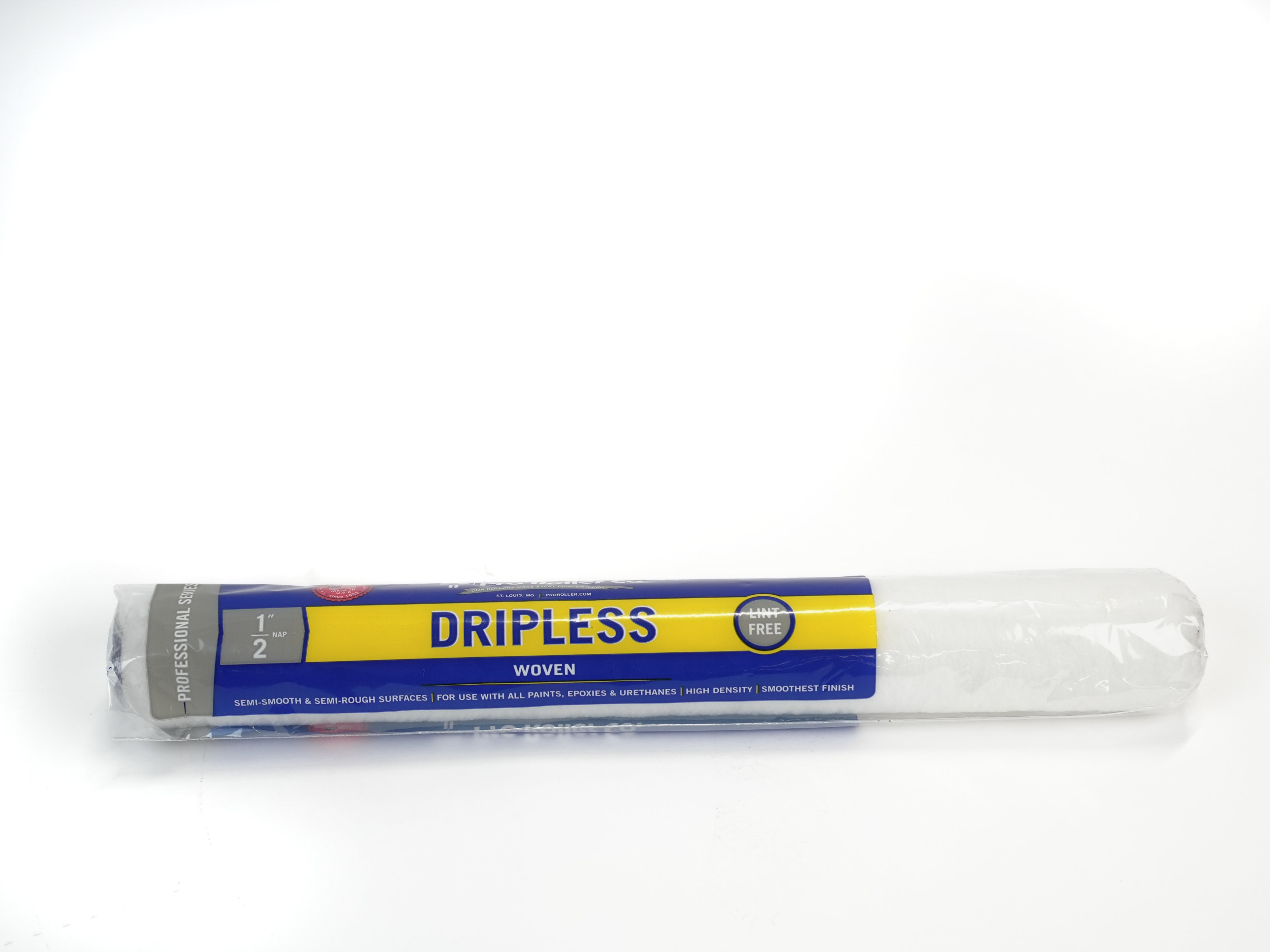 white dripless 18" roller cover with 1/2" nap. 