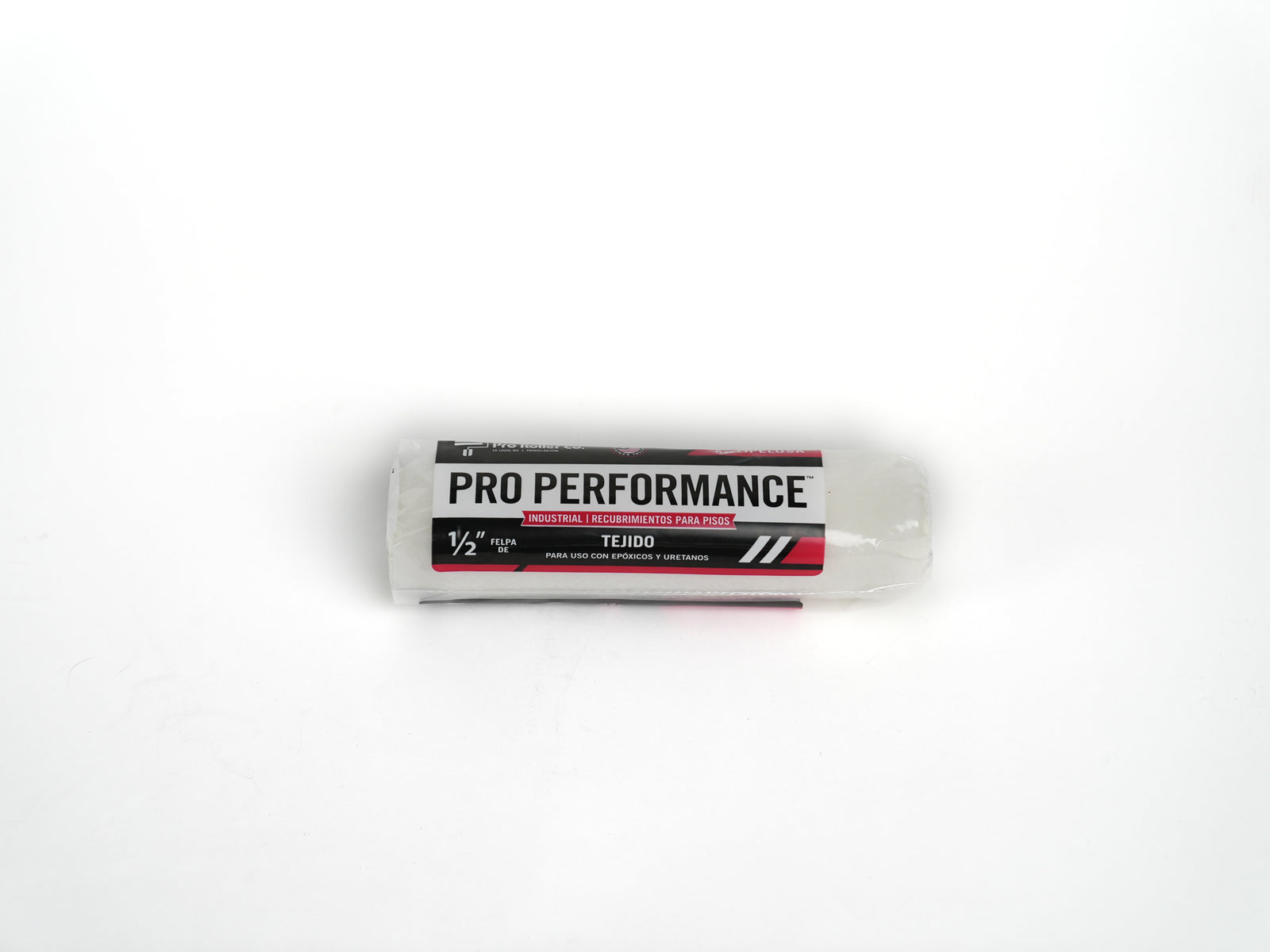 Front image of the pro performance packaging in Spanish (espanol) stating 9 inch roller with 1/2 inch nap, and its use for industrial epoxy and urethane use. White Background.