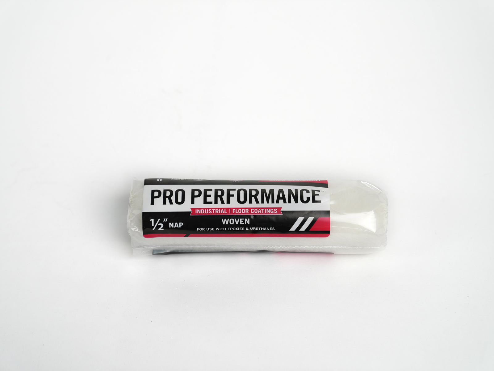 Further away front image of the pro performance packaging in English stating 9 inch roller with 1/2 inch nap, and its use for industrial epoxy and urethane use.