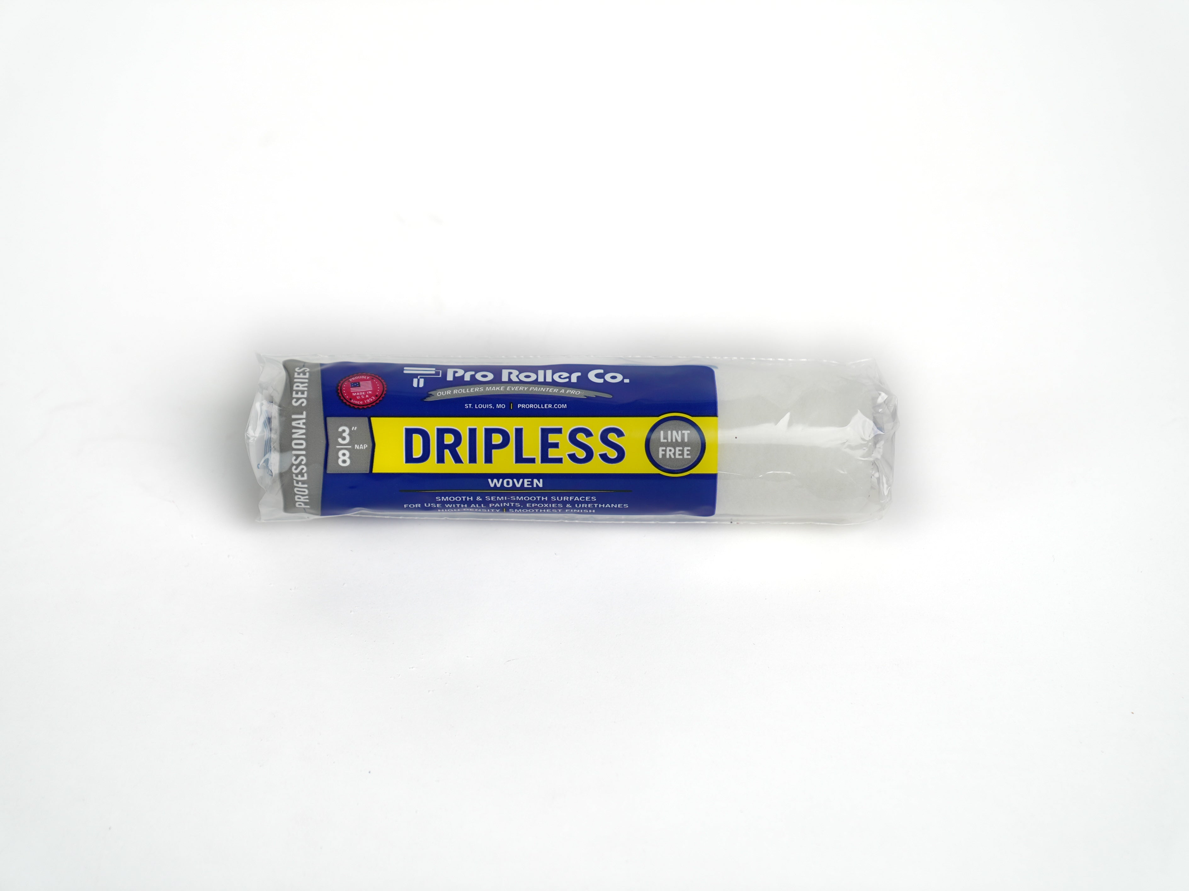 direct top down image of a 9 inch Pro Roller Dripless roller cover with a 3/8 inch nap.