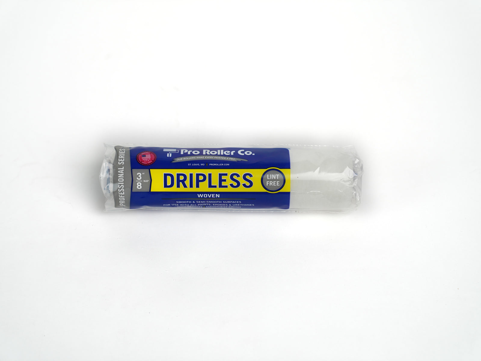 direct top down image of a 9 inch Pro Roller Dripless roller cover with a 3/8 inch nap.