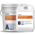 2 gallon kit of Polyaspartic floor coating. Shows that it is a clear curing product with 85% solids, which is a very high solids content for polyaspartic. 